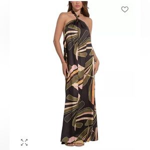 Elan Elegant Halter Maxi Dress - Black Green Pink